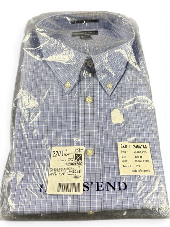 Lands' End Other - Lands’ End Vintage Dress Shirt 17.5-36 Blue Windowpane NOS Sealed
